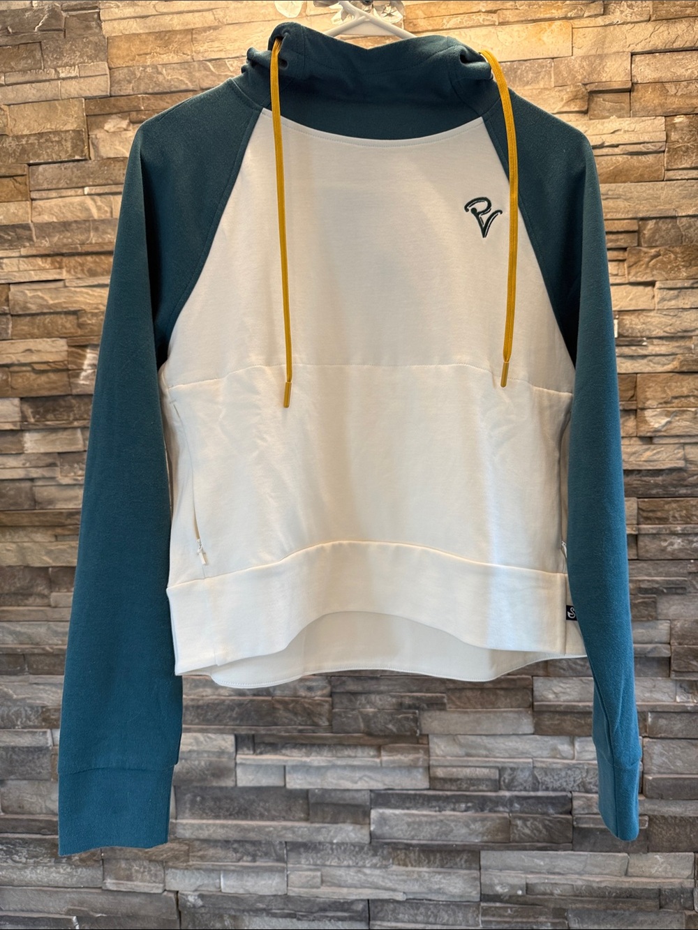 Annie Teal and White Raglan Tee with Branded Tag golf shirt